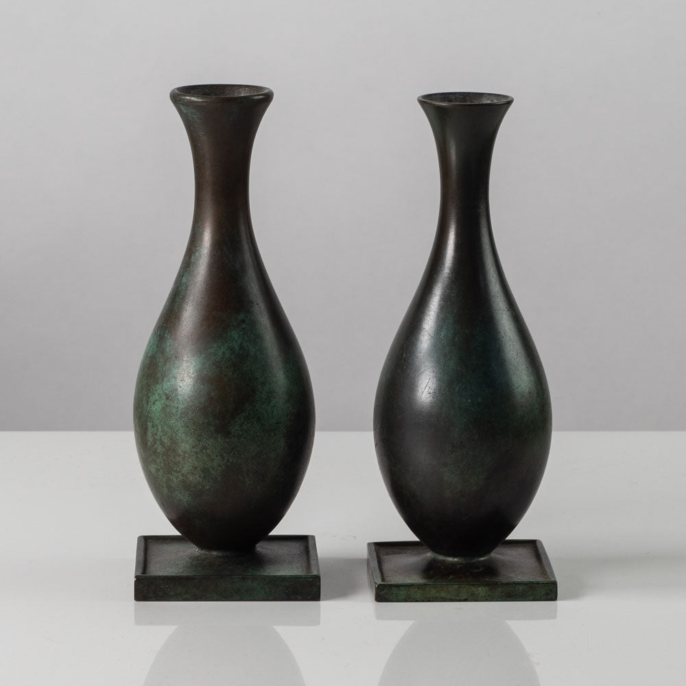 Just Andersen for GAB, Sweden, pair of bronze vases L3190 and L3195