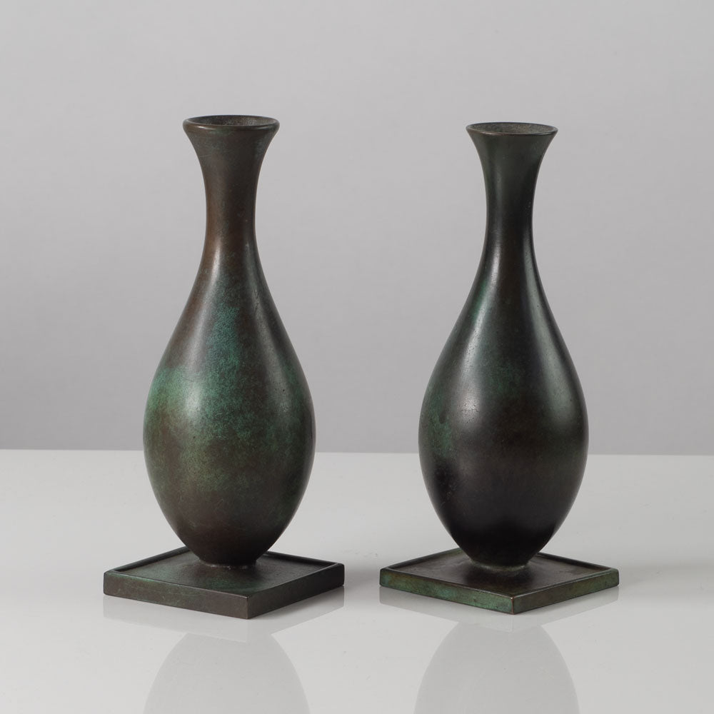 Just Andersen for GAB, Sweden, pair of bronze vases L3190 and L3195
