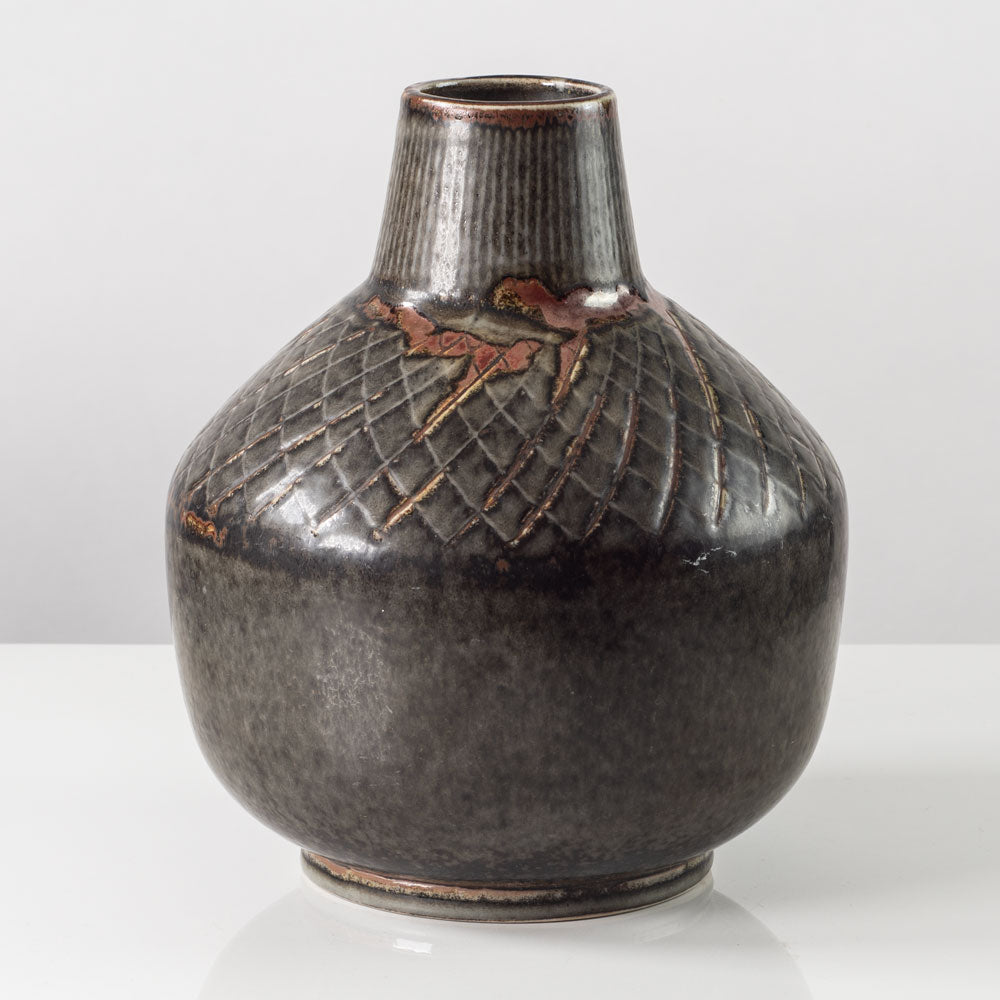 Carl Harry Stålhane for Rörstrand, Sweden, stoneware vase with brown and brick red glaze L3152