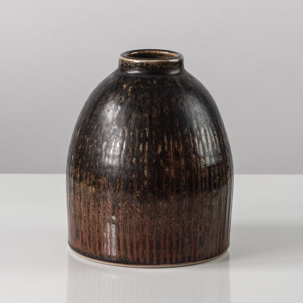 Carl Harry Stålhane for Rörstrand, Sweden, unique stoneware vase with brown and brick red glaze L3144