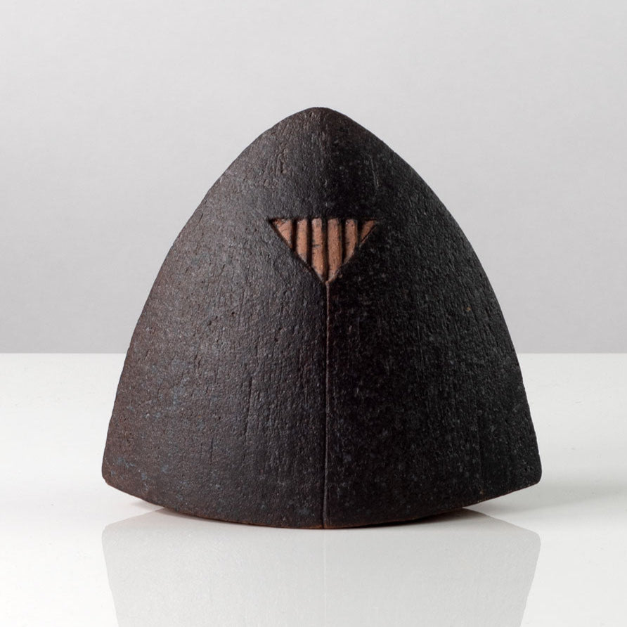 Antje Wiewinner, Germany, unique stoneware triangular form with brown glaze K2809