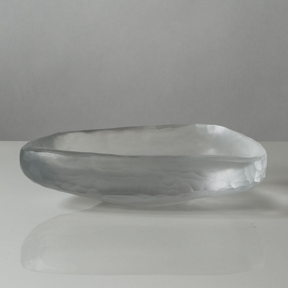 Vicke Lindstrand for Kosta, Sweden, triangular footed bowl with carved frosted surface J1625