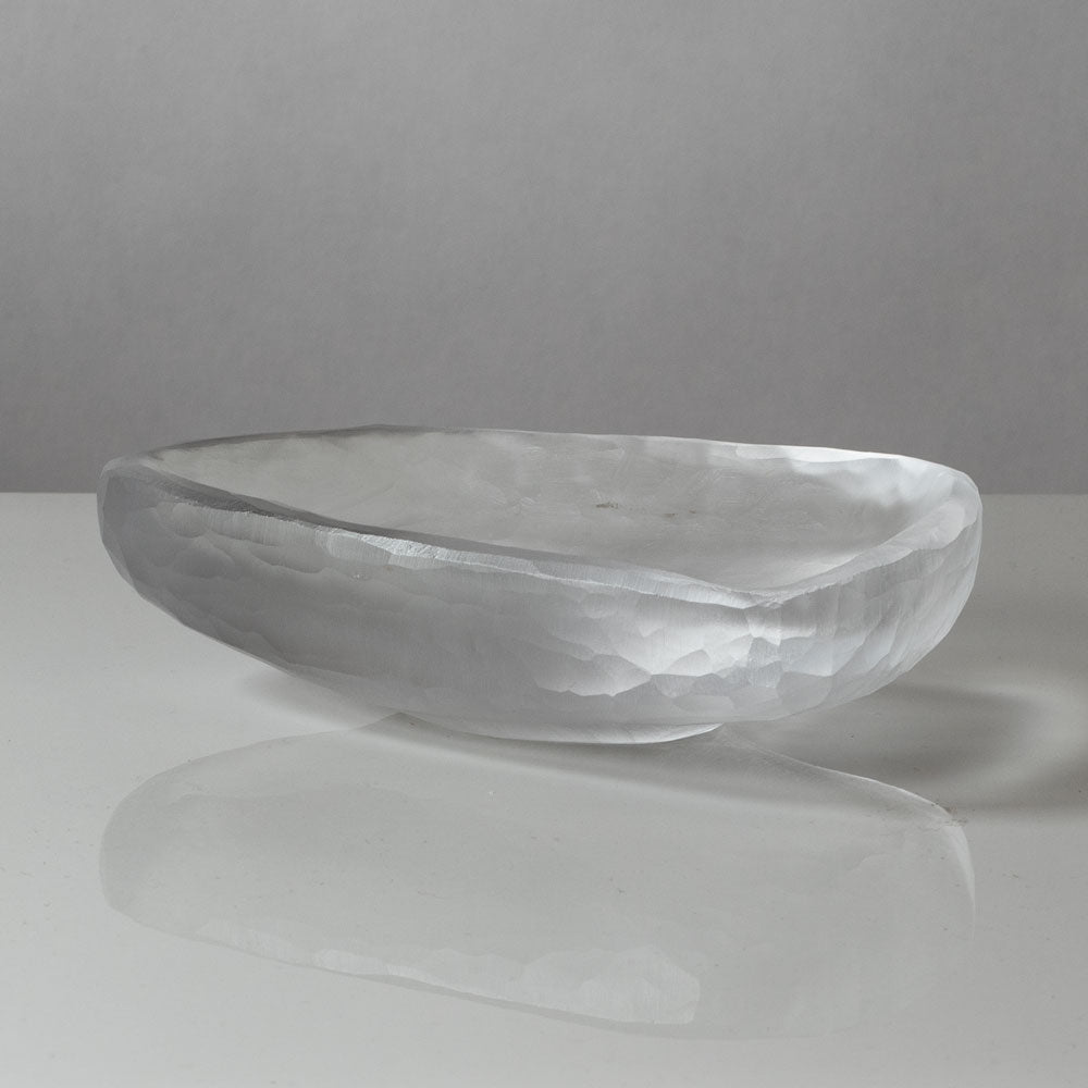 Vicke Lindstrand for Kosta, Sweden, triangular footed bowl with carved frosted surface J1625