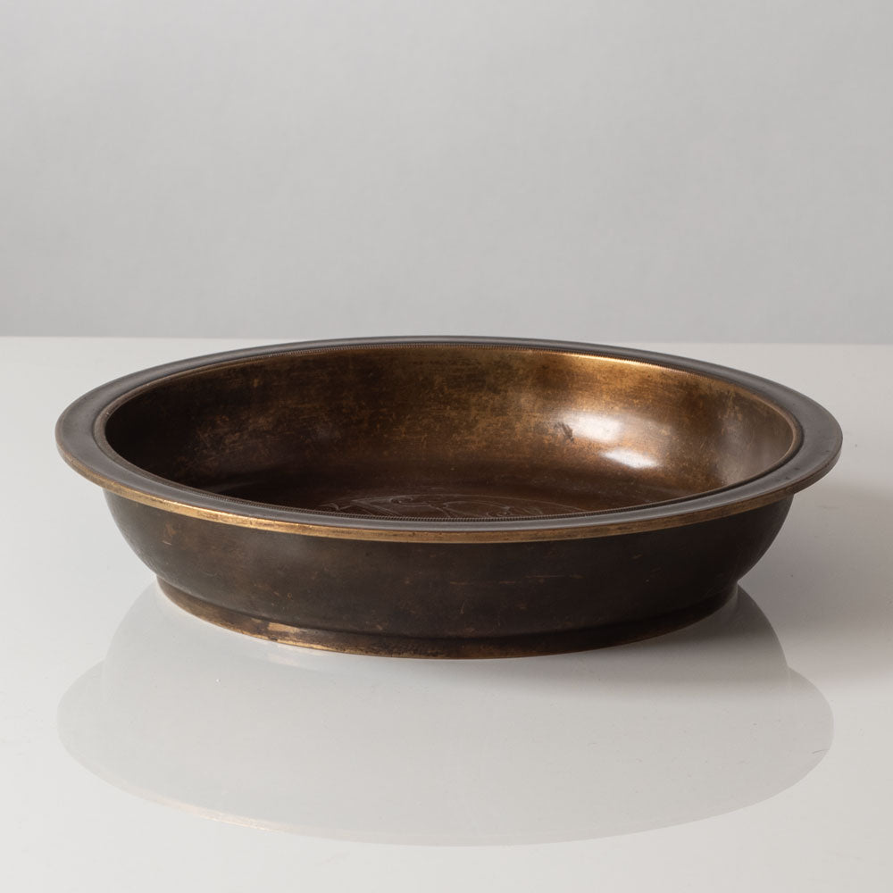 Just Andersen, Denmark, shallow bronze bowl with goldfish engraving to interior L3109