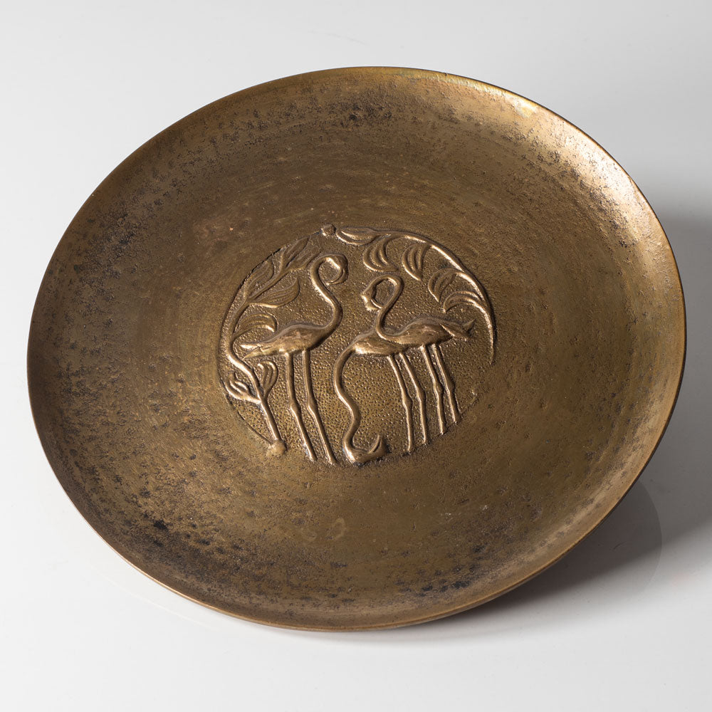 Tinos, Denmark, bronze dish with flamingos in relief L3160