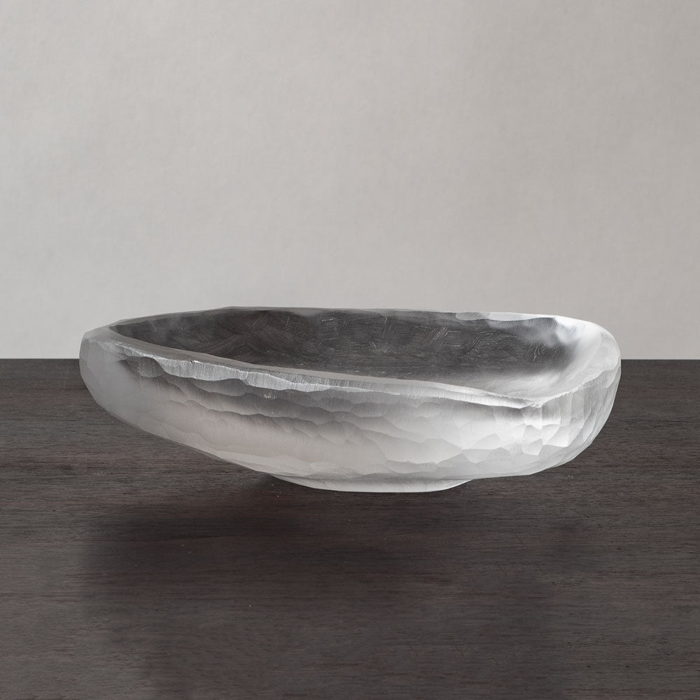 Vicke Lindstrand for Kosta, Sweden, triangular footed bowl with carved frosted surface J1625
