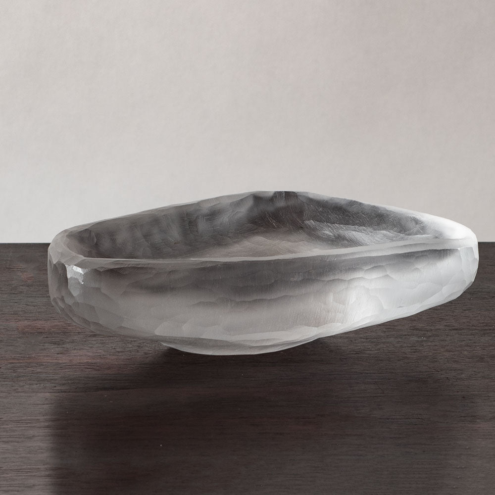 Vicke Lindstrand for Kosta, Sweden, triangular footed bowl with carved frosted surface J1625