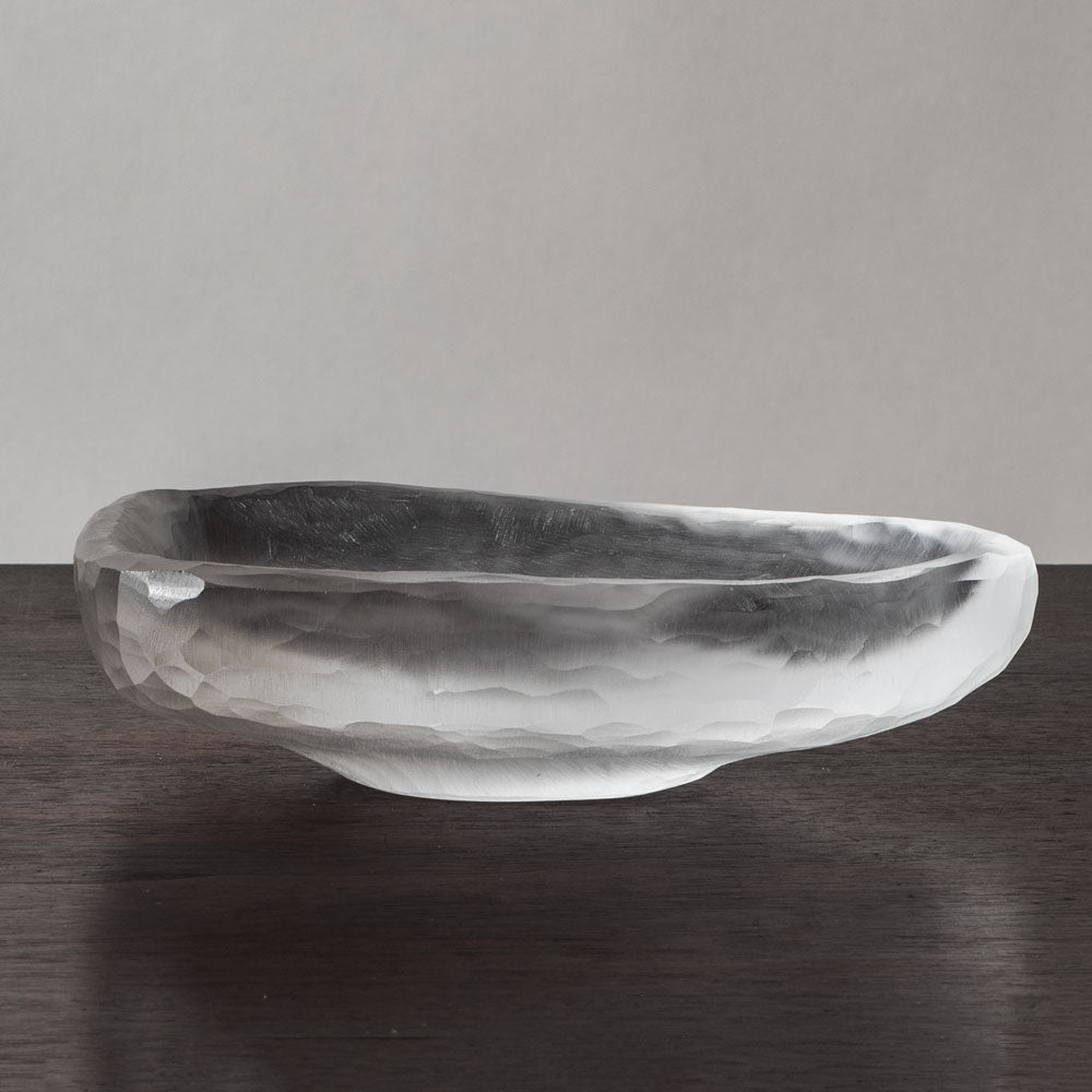 Vicke Lindstrand for Kosta, Sweden, triangular footed bowl with carved frosted surface J1625