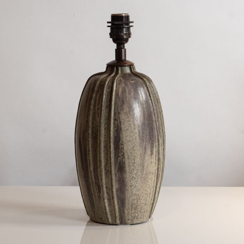 Arne Bang, Denmark, stoneware lamp with olive crystalline glaze M4279