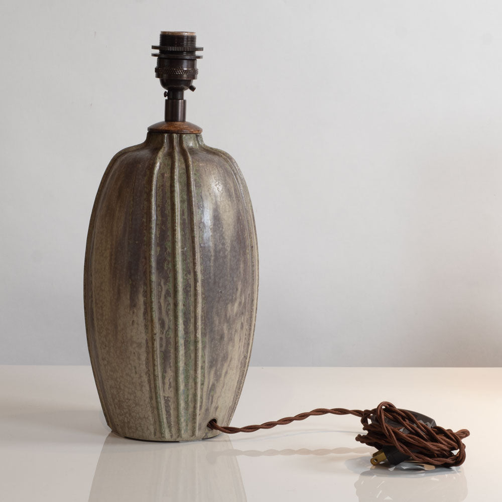 Arne Bang, Denmark, stoneware lamp with olive crystalline glaze M4279