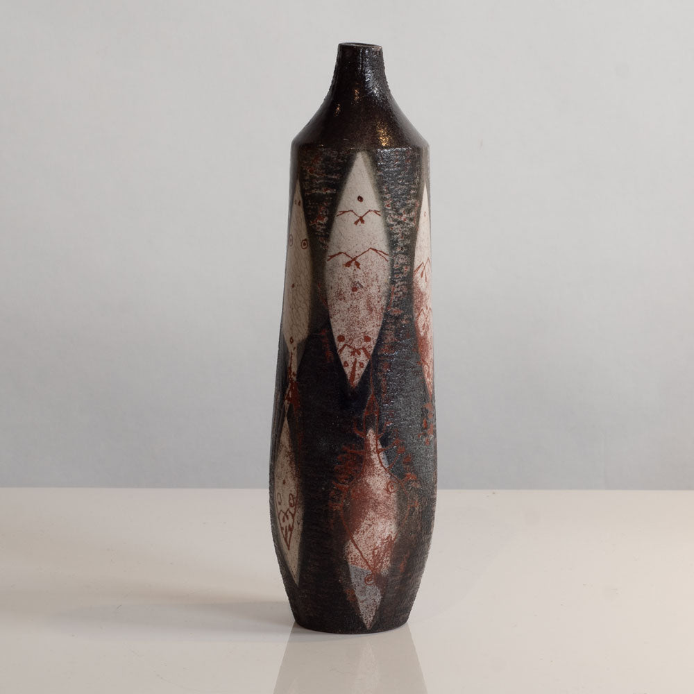 De Porceleyne Fles, the Netherlands, earthenware bottle vase with glossy red, white, and black glaze L3736