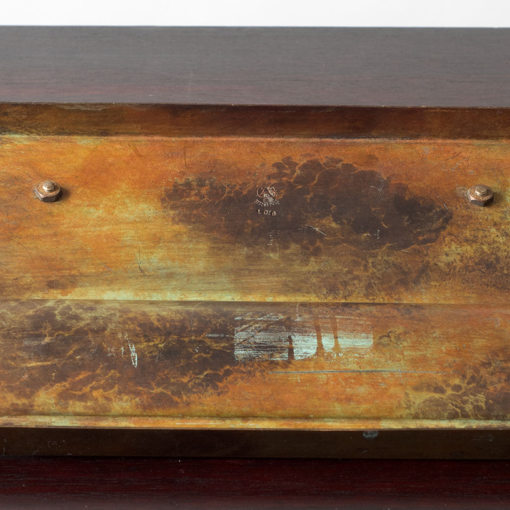 Just Andersen for GAB, Sweden, large bronze double inkwell desk tray with lion figure k2765