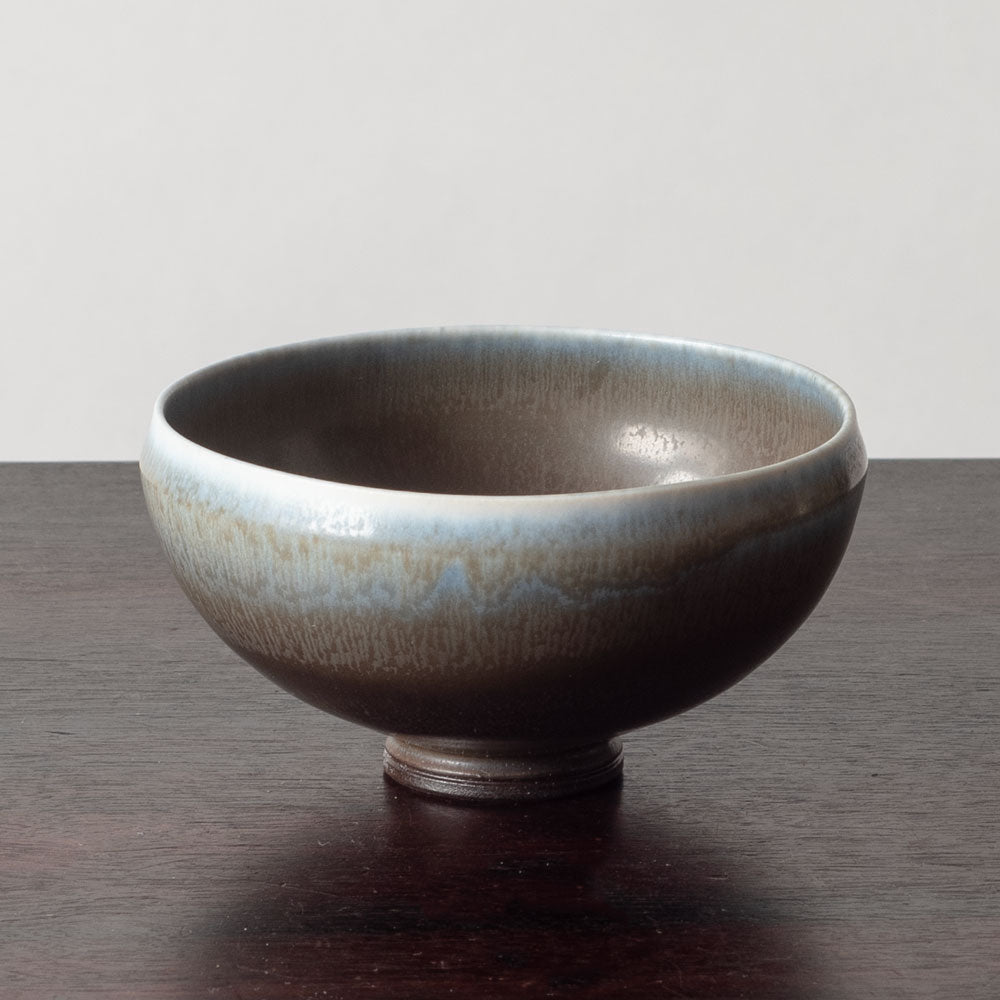 Berndt Friberg for Gustavsberg, Sweden, unique bowl with blue and gray haresfur glaze K2919