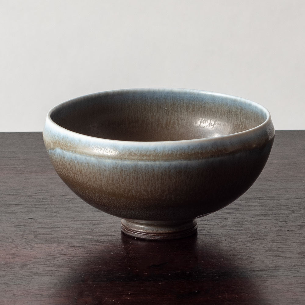 Berndt Friberg for Gustavsberg, Sweden, unique bowl with blue and gray haresfur glaze K2919