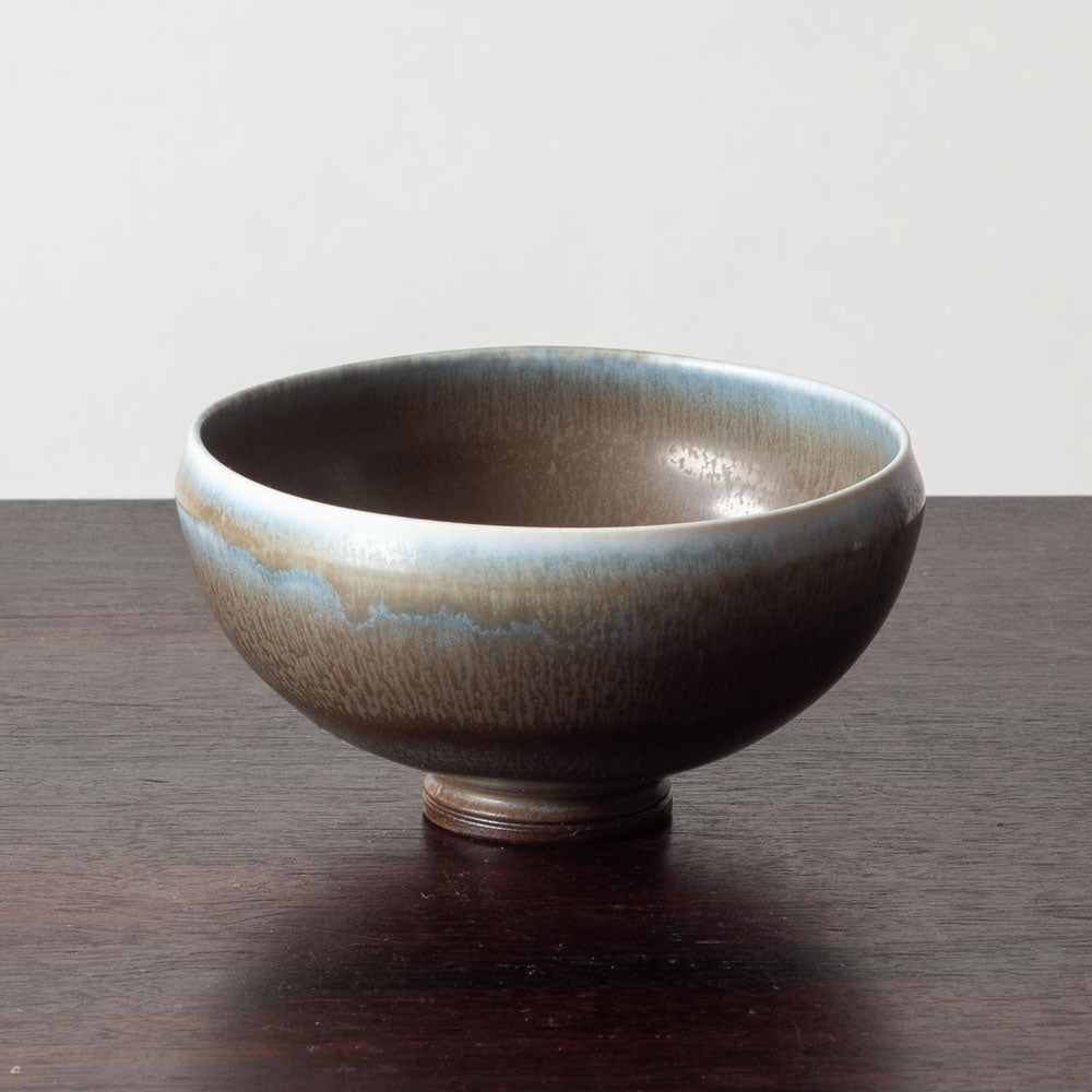 Berndt Friberg for Gustavsberg, Sweden, unique bowl with blue and gray haresfur glaze K2919