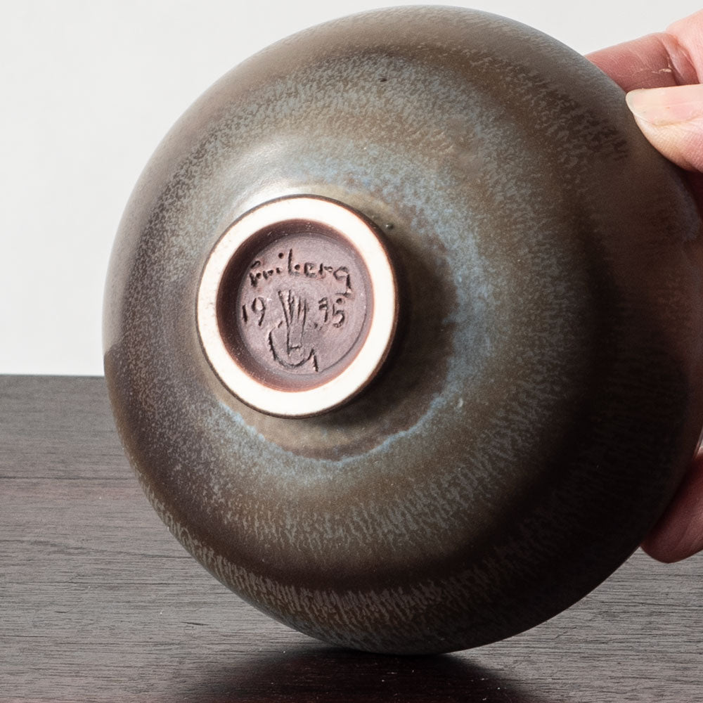 Berndt Friberg for Gustavsberg, Sweden, unique bowl with blue and gray haresfur glaze K2919