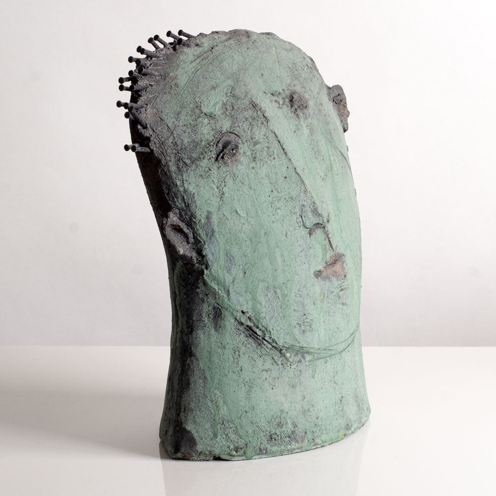 Christy Keeney, Ireland, unique stoneware bust of a man with green glaze L3985