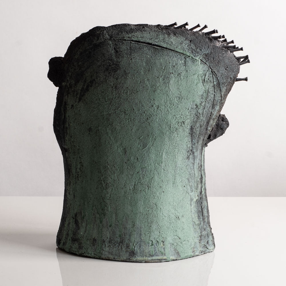 Christy Keeney, Ireland, unique stoneware bust of a man with green glaze L3985