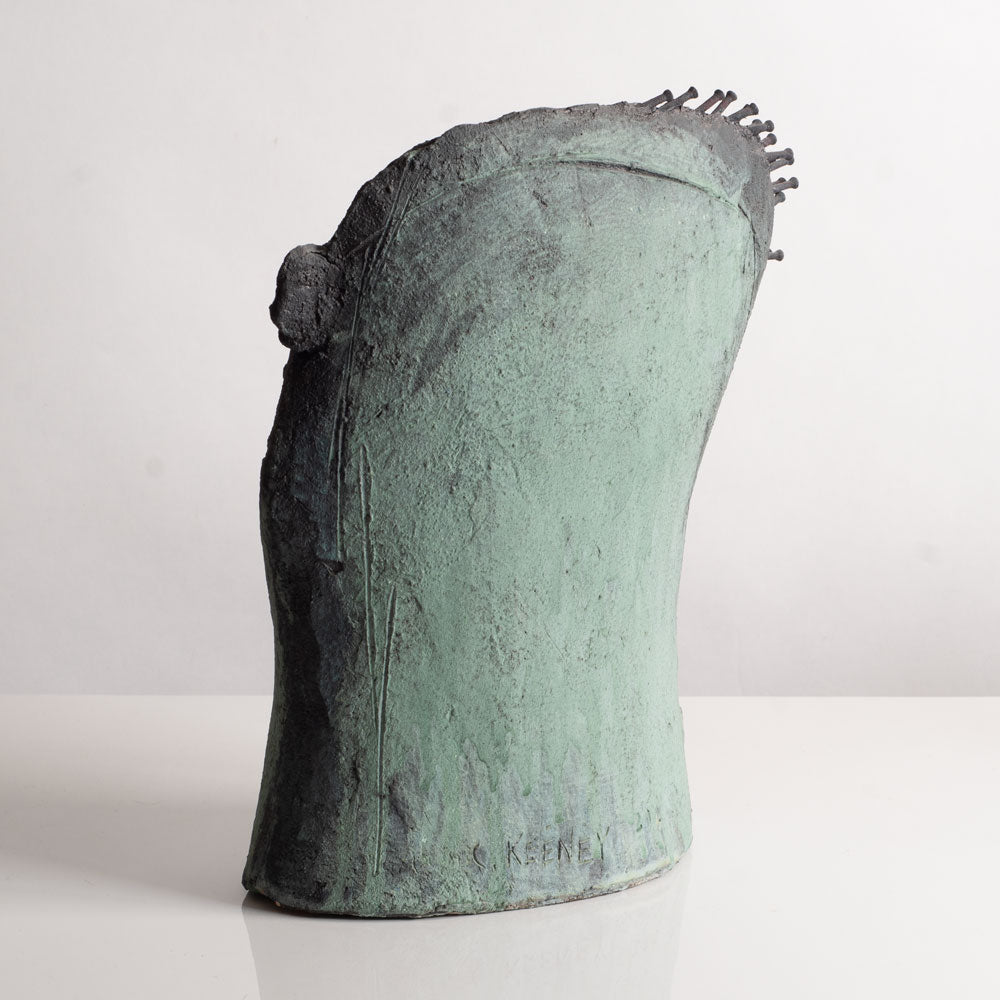 Christy Keeney, Ireland, unique stoneware bust of a man with green glaze L3985