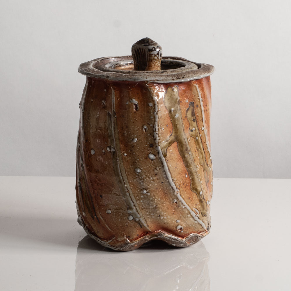 Ruthanne Tudball, UK, stoneware lidded jar with soda glaze L3998