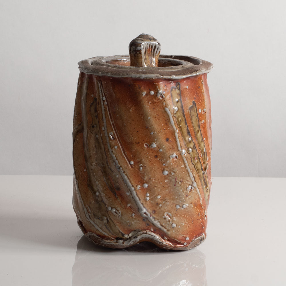 Ruthanne Tudball, UK, stoneware lidded jar with soda glaze L3998