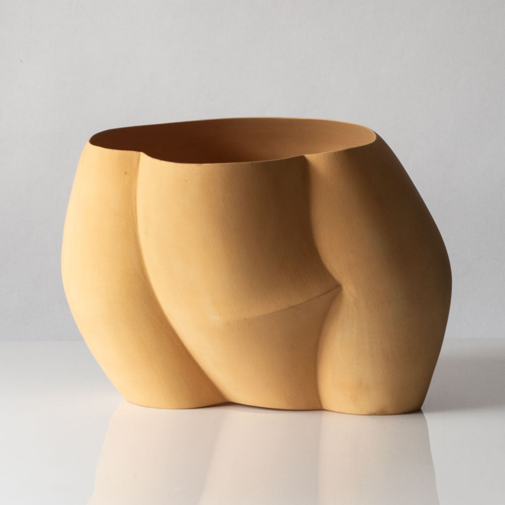 Wouter Dam, Netherlands, ceramic sculptural form with matte yellow surface L3106