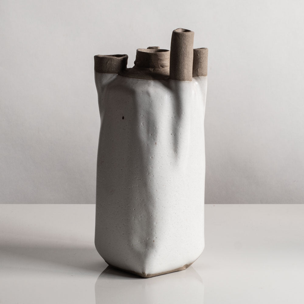 Joanne Howard, US, unique stoneware sculptural vessel with matte white glaze JH001