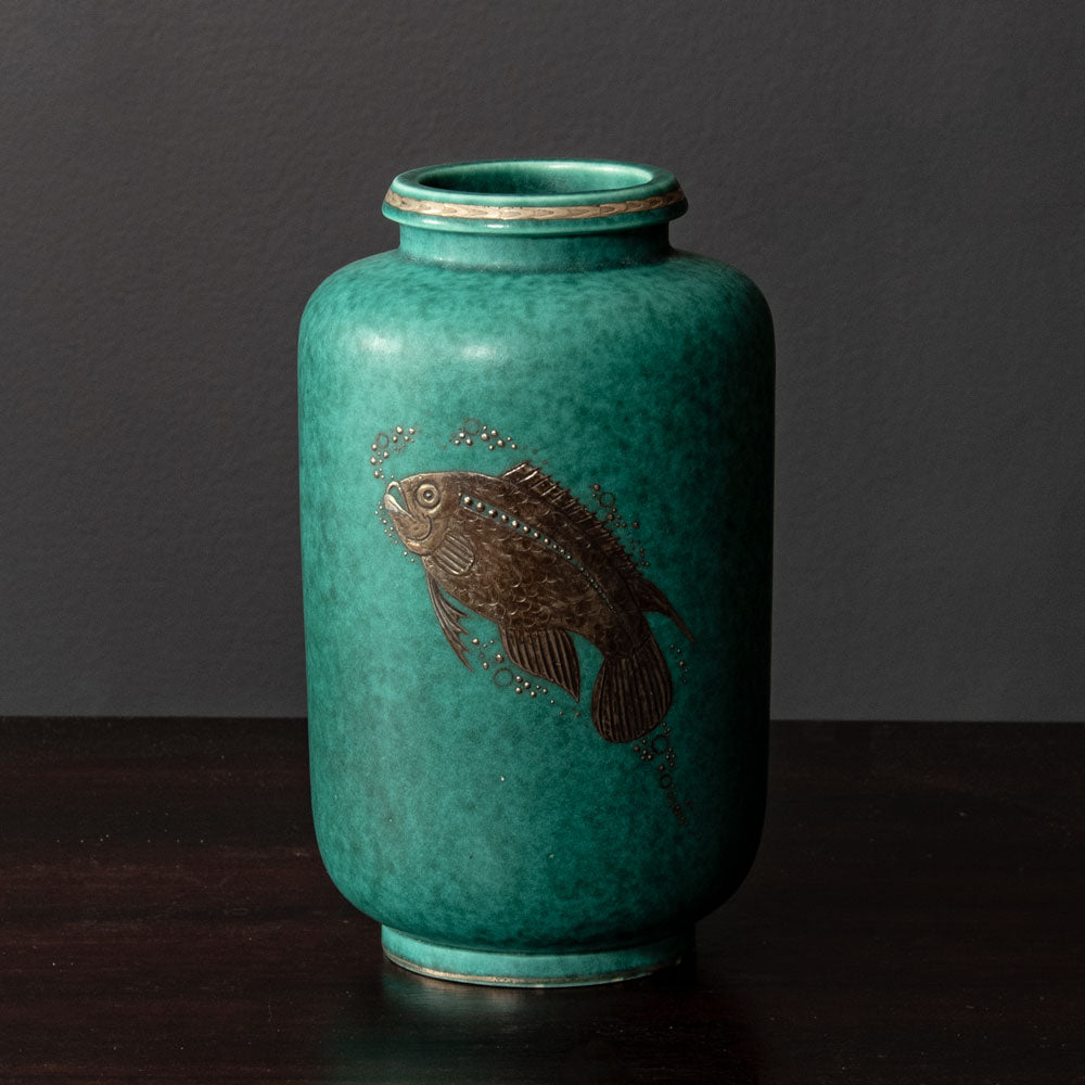 Wilhelm Kåge for Gustavsberg, Sweden, "Argenta" vase with fish illustration H1639