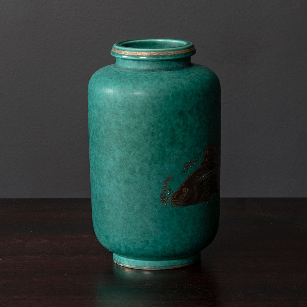 Wilhelm Kåge for Gustavsberg, Sweden, "Argenta" vase with fish illustration H1639