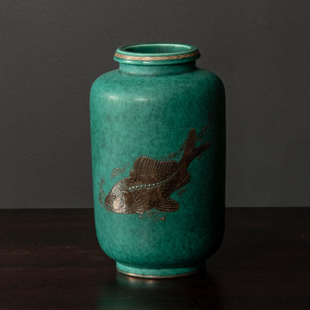 Wilhelm Kåge for Gustavsberg, Sweden, "Argenta" vase with fish illustration H1639