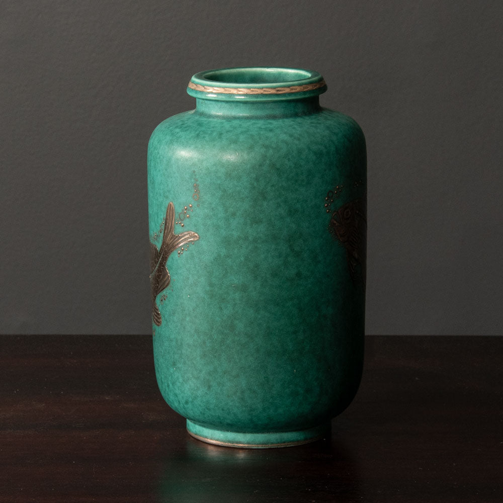 Wilhelm Kåge for Gustavsberg, Sweden, "Argenta" vase with fish illustration H1639