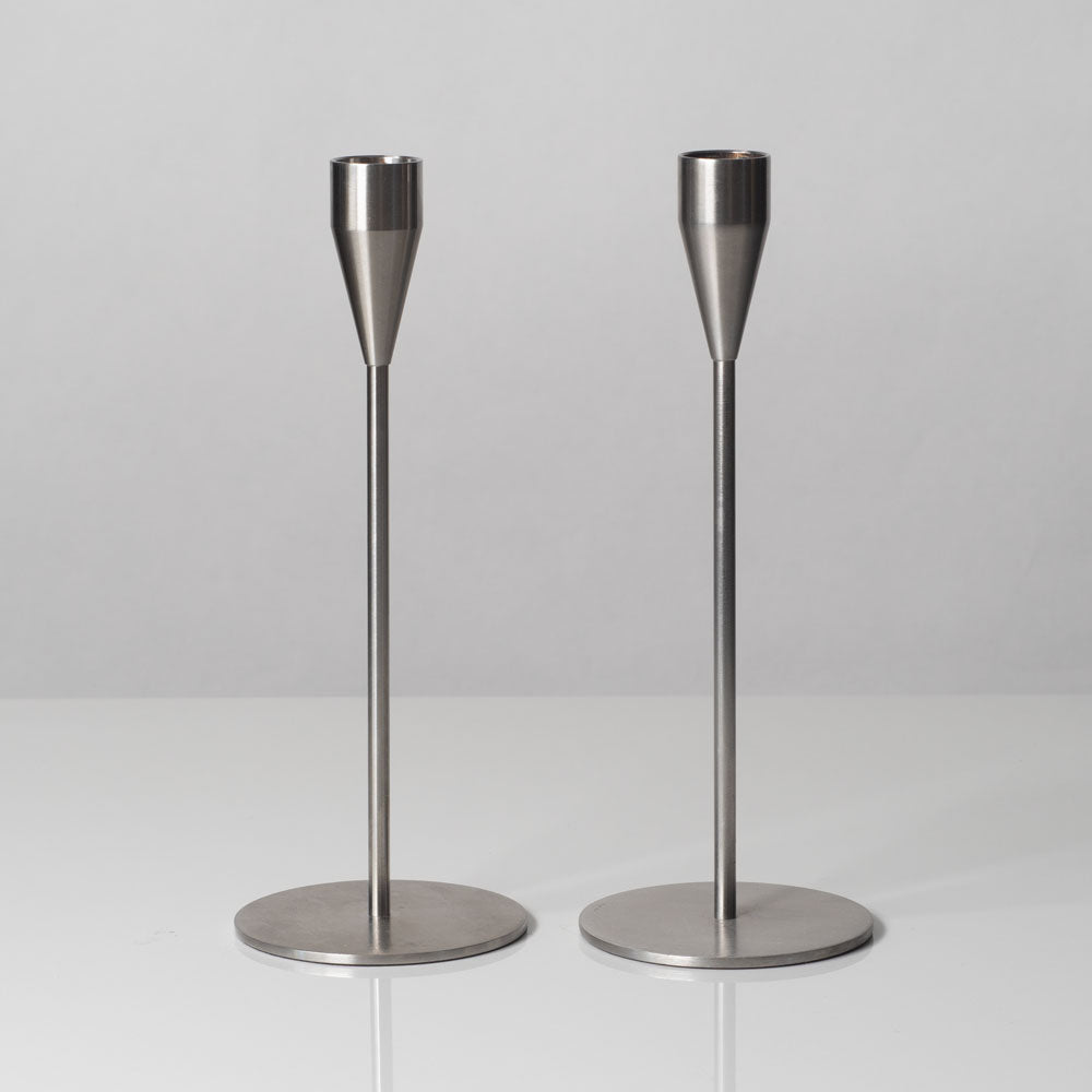 Piet Hein, Denmark, "Venus" pair of stainless steel candlesticks L3120