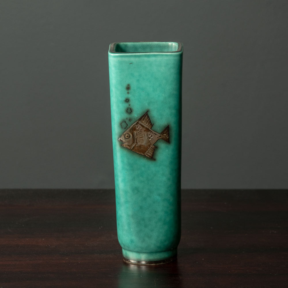 Wilhelm Kåge for Gustavsberg, Sweden, "Argenta" vase with fish illustration H1551