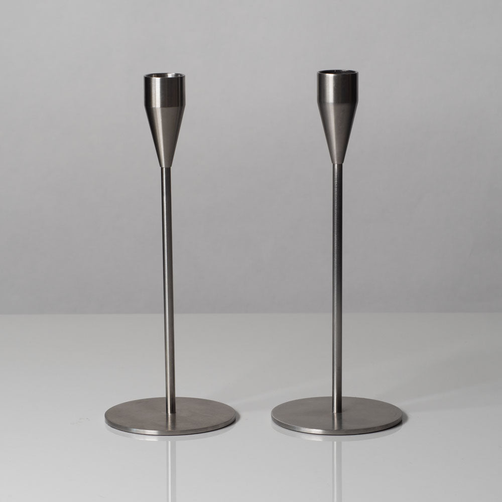 Piet Hein, Denmark, "Venus" pair of stainless steel candlesticks L3120