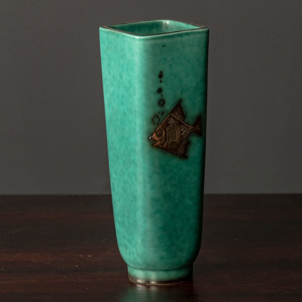 Wilhelm Kåge for Gustavsberg, Sweden, "Argenta" vase with fish illustration H1551
