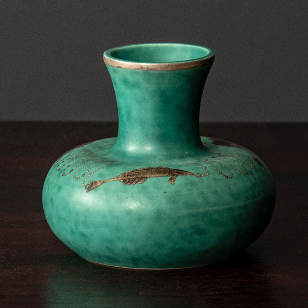 Wilhelm Kåge for Gustavsberg, Sweden, "Argenta" vase with fish necklace illustration J1082