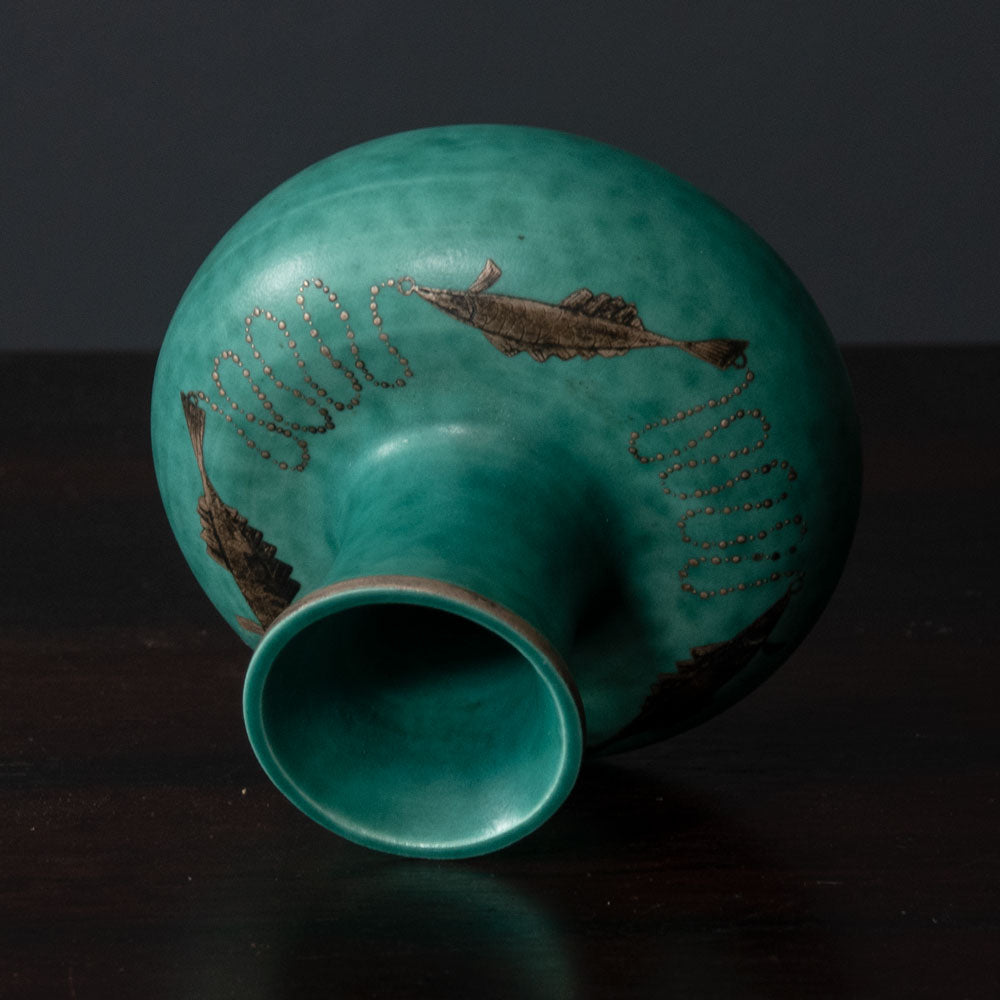 Wilhelm Kåge for Gustavsberg, Sweden, "Argenta" vase with fish necklace illustration J1082