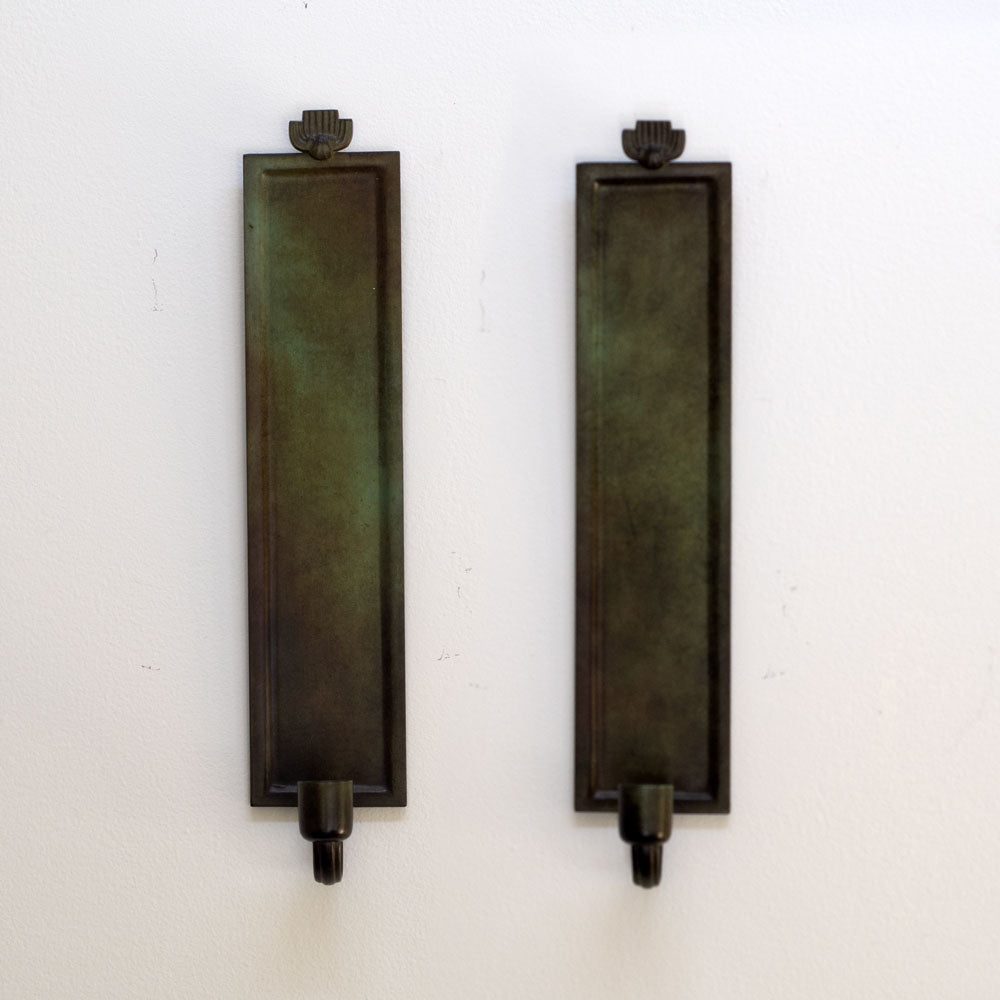Just Andersen for GAB, Sweden, pair of bronze wall sconce candleholders L3182 and L3183