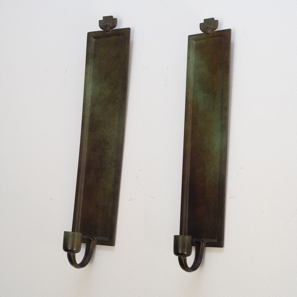 Just Andersen for GAB, Sweden, pair of bronze wall sconce candleholders L3182 and L3183
