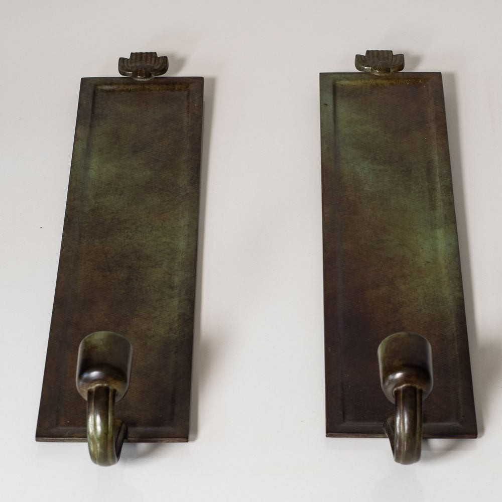 Just Andersen for GAB, Sweden, pair of bronze wall sconce candleholders L3182 and L3183
