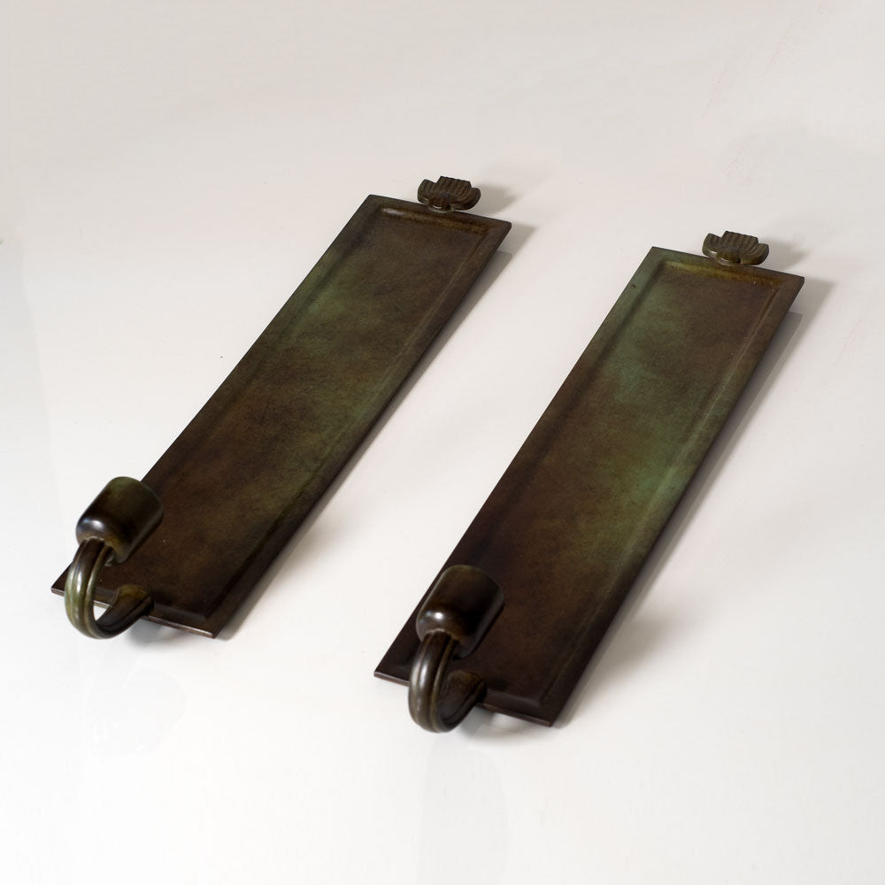Just Andersen for GAB, Sweden, pair of bronze wall sconce candleholders L3182 and L3183