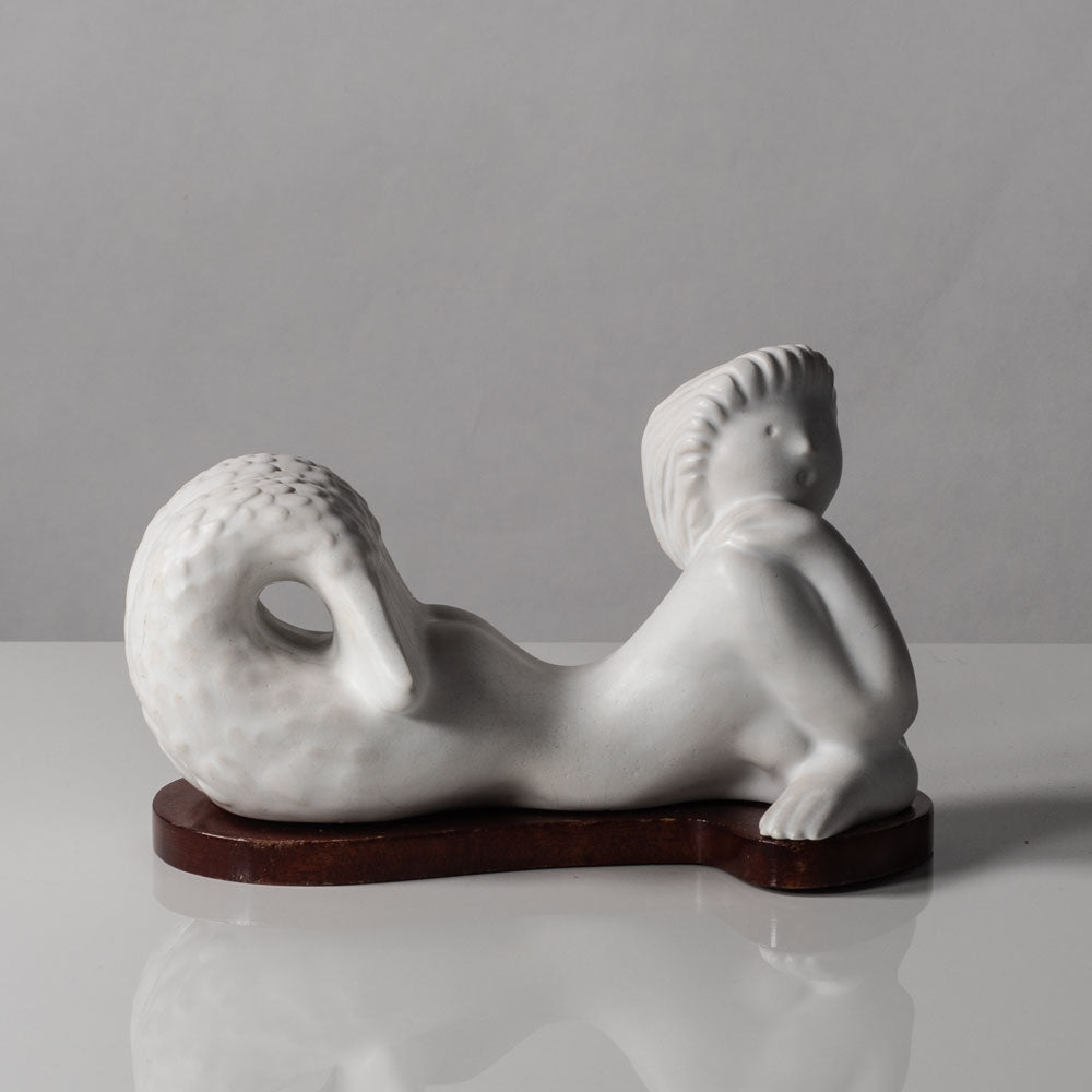 Stig Lindberg for Gustavsberg, Sweden, mermaid figure with wooden base L3188