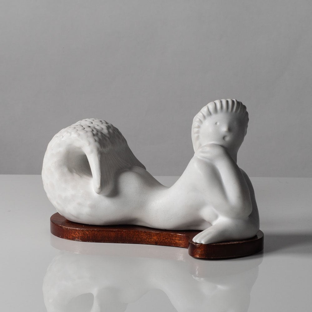 Stig Lindberg for Gustavsberg, Sweden, mermaid figure with wooden base L3188