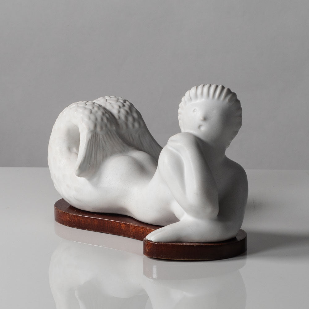 Stig Lindberg for Gustavsberg, Sweden, mermaid figure with wooden base L3188