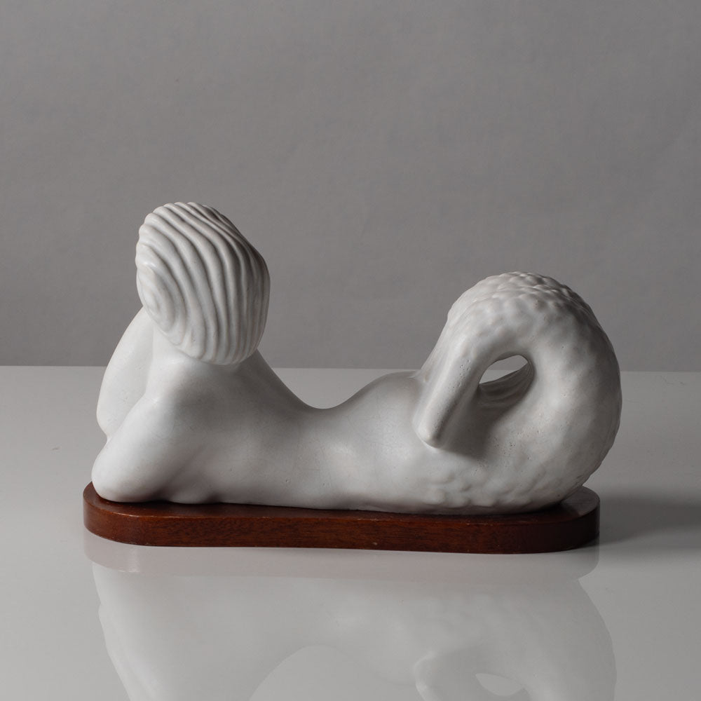 Stig Lindberg for Gustavsberg, Sweden, mermaid figure with wooden base L3188