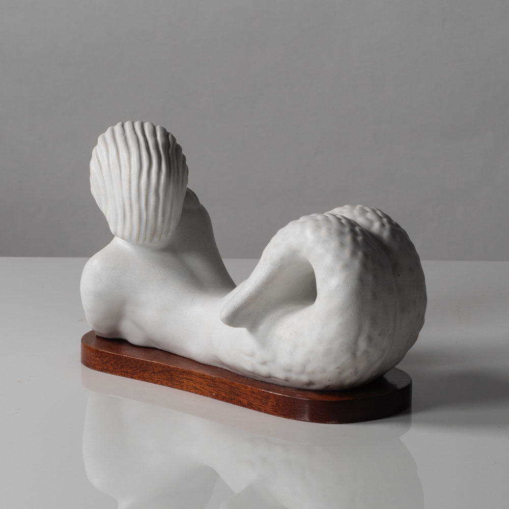 Stig Lindberg for Gustavsberg, Sweden, mermaid figure with wooden base L3188