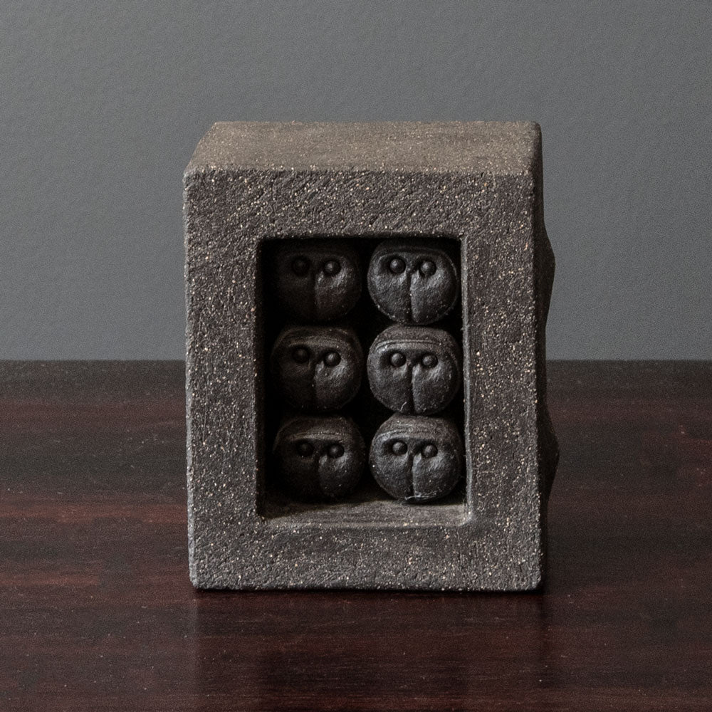 Rolf Overberg, Germany, stoneware cube with tiny owls J1118