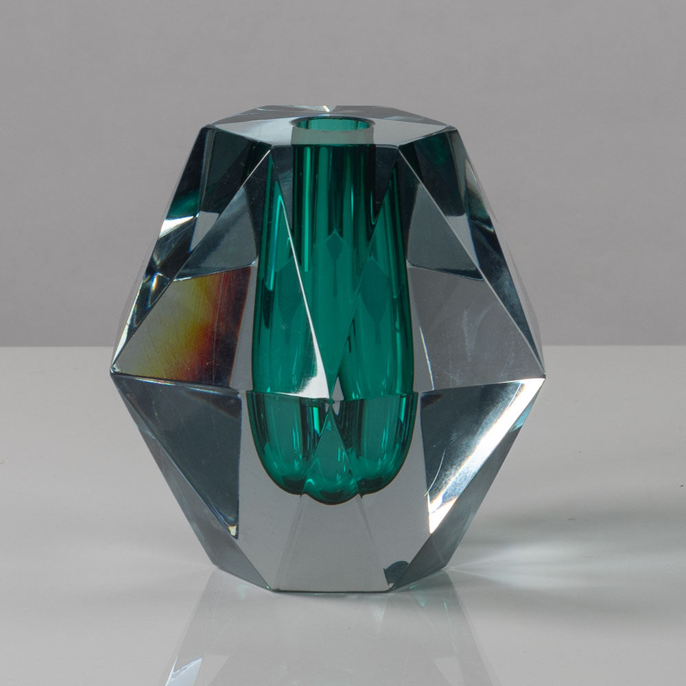 Strombergshyttan faceted vase in green and clear glass L3163