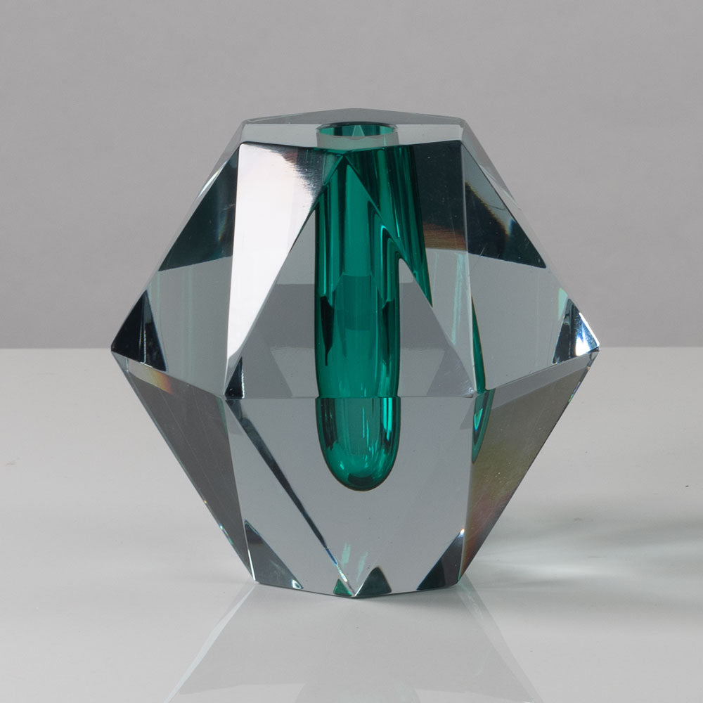 Strombergshyttan faceted vase in green and clear glass L3163