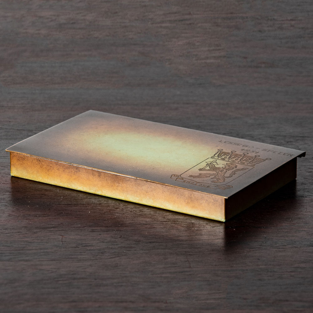 Ystad Brons, Sweden, engraved bronze box with wood interior J1043